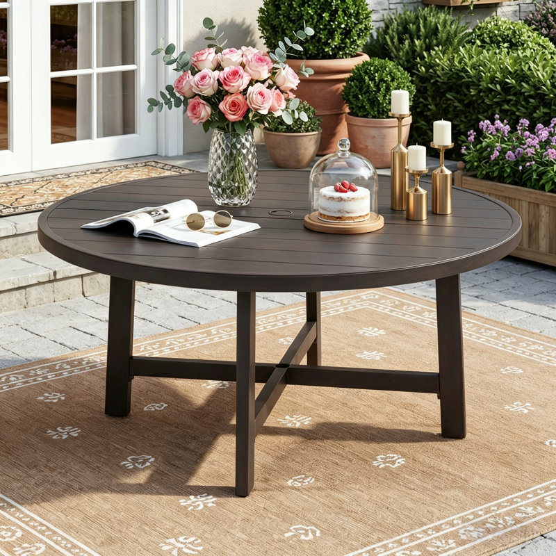 Peak Home Furnishings Patio Aluminum Round Swivel Dining Set With